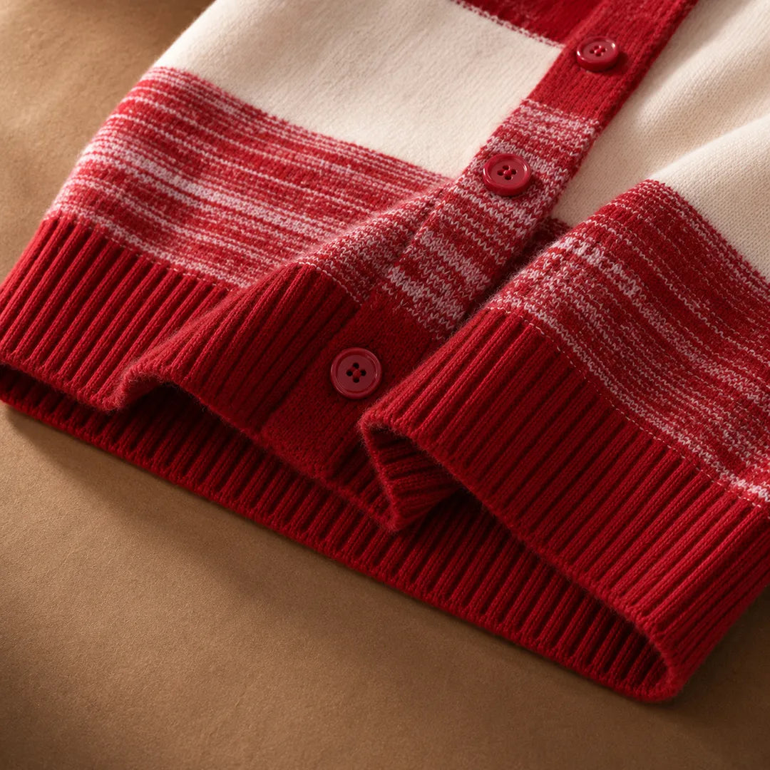 Cárdigan de punto a rayas – Rojo