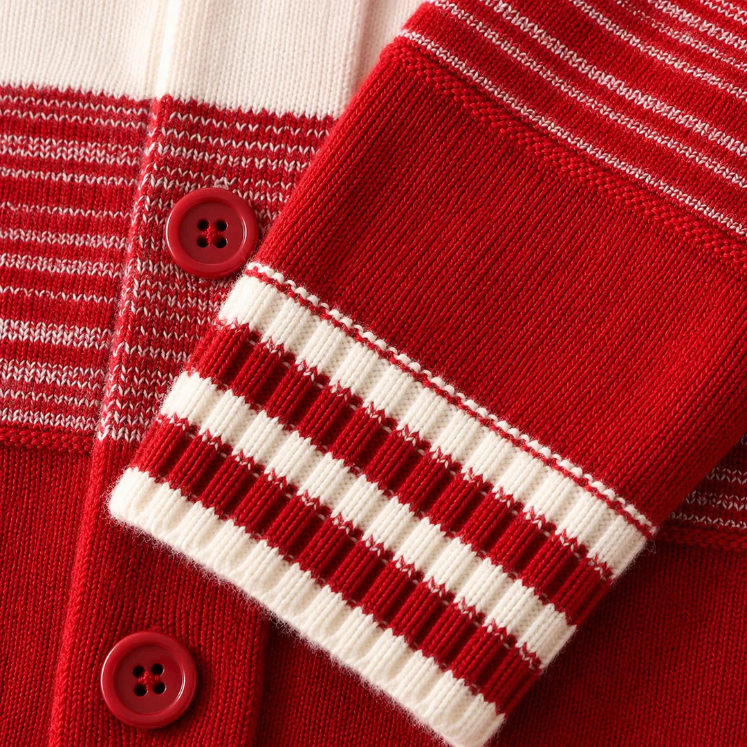 Cárdigan de punto a rayas – Rojo