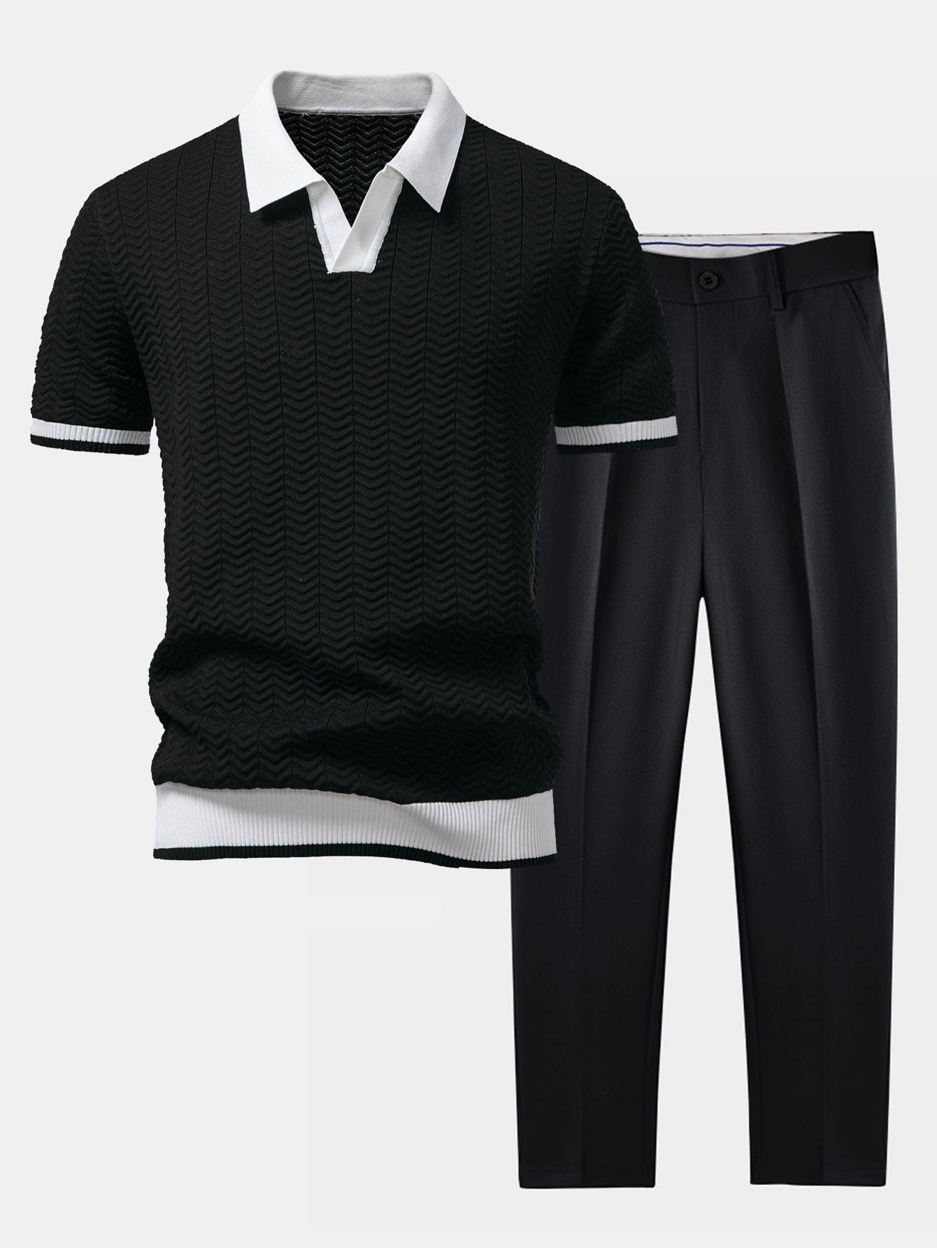 Camisa Polo de punto con contraste de textura y pantalones ajustados de corte cónico slim fit