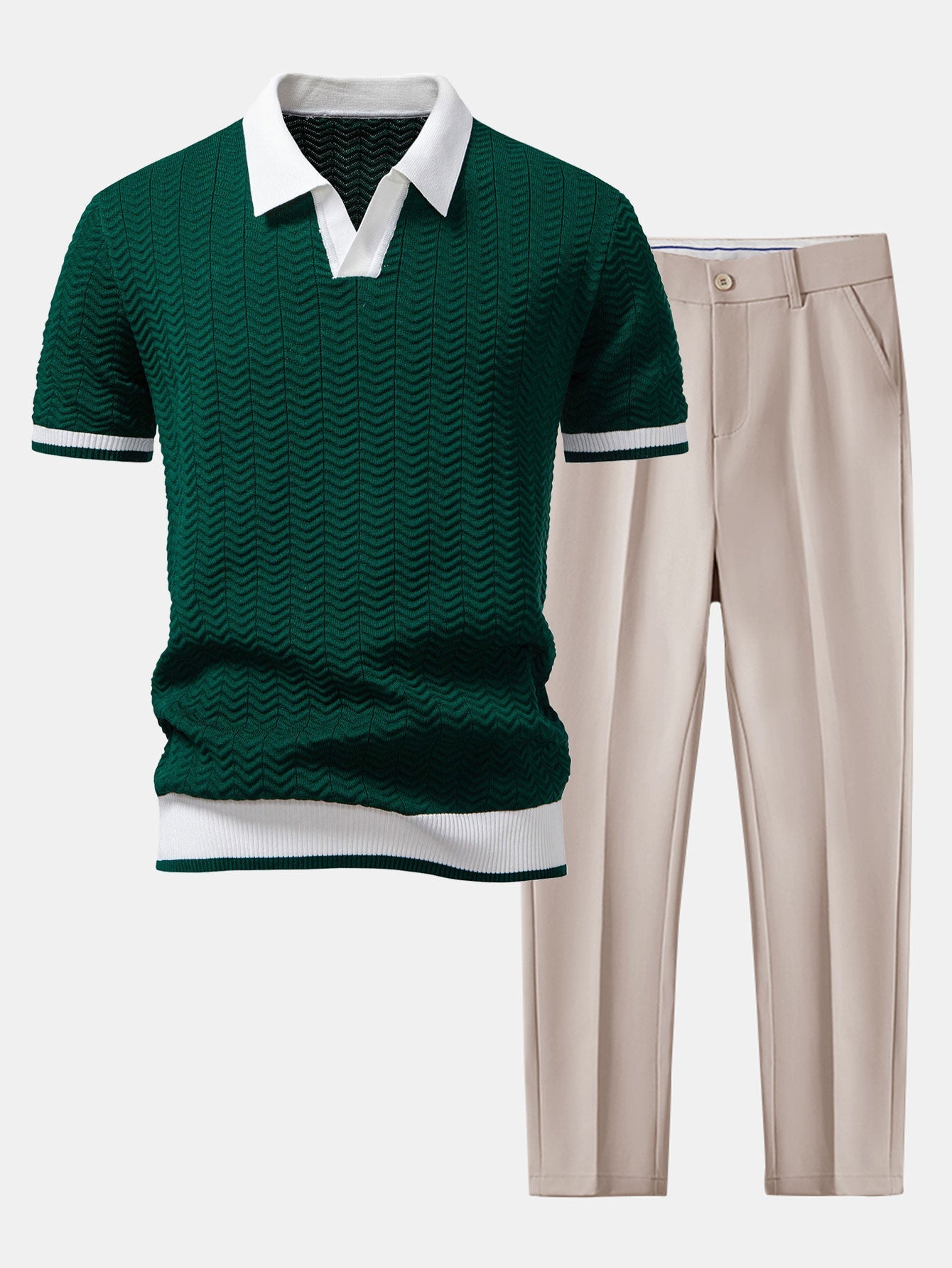 Camisa Polo de punto con contraste de textura y pantalones ajustados de corte cónico slim fit