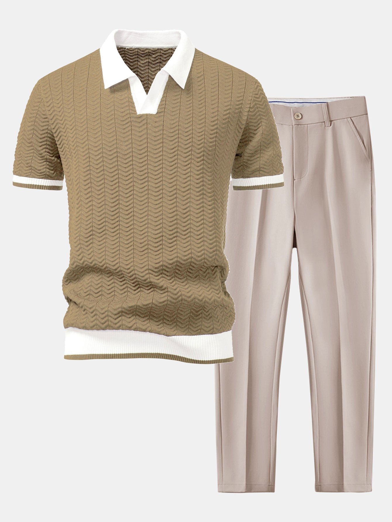 Camisa Polo de punto con contraste de textura y pantalones ajustados de corte cónico slim fit