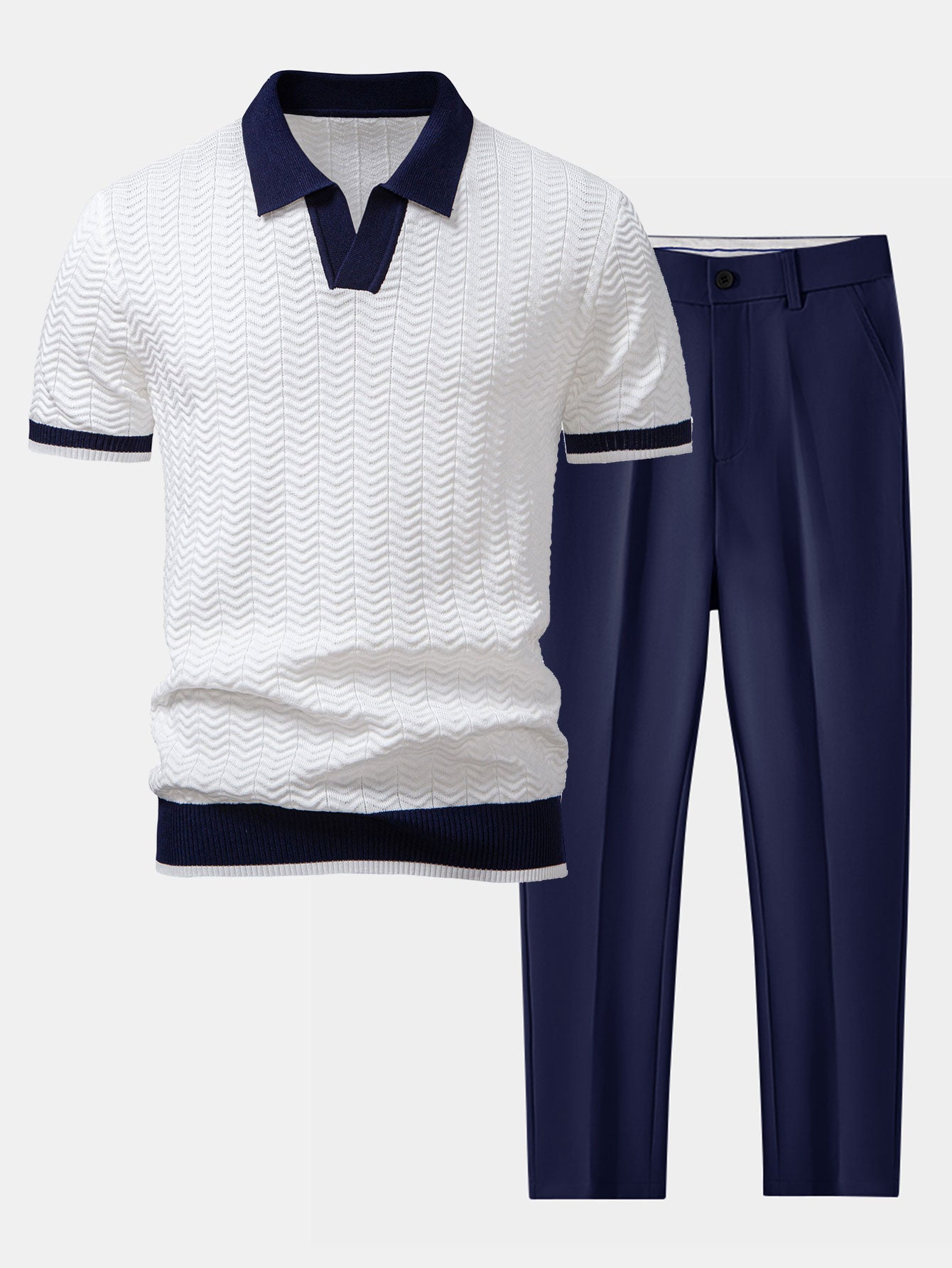 Camisa Polo de punto con contraste de textura y pantalones ajustados de corte cónico slim fit