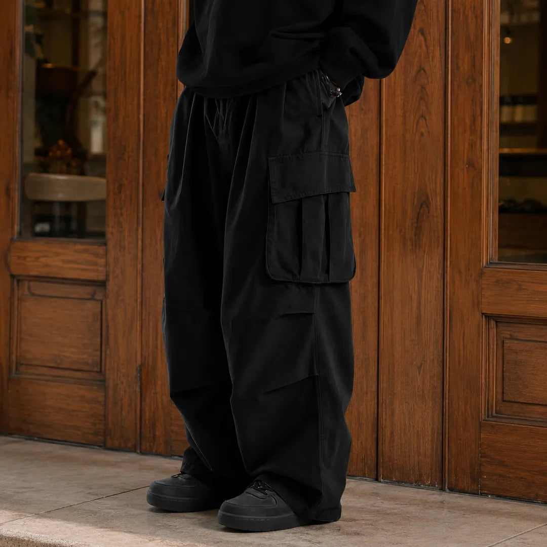 Pantalón cargo de pierna ancha – Negro