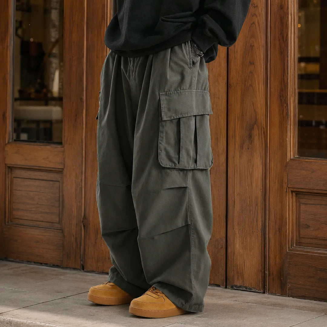 Pantalón cargo de pierna ancha – Gris oscuro