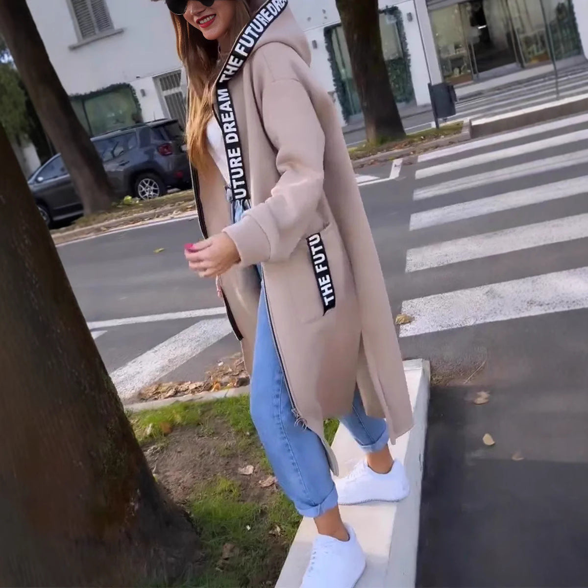 Abrigo sudadera oversize con capucha para mujer – Albaricoque
