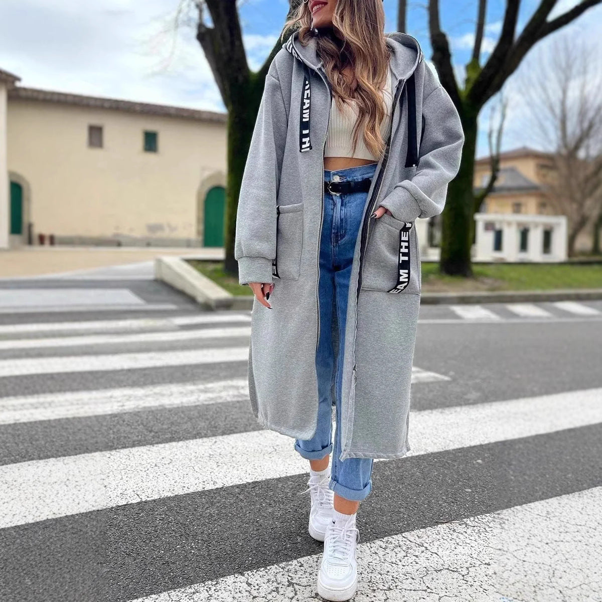 Abrigo sudadera oversize con capucha para mujer – Gris