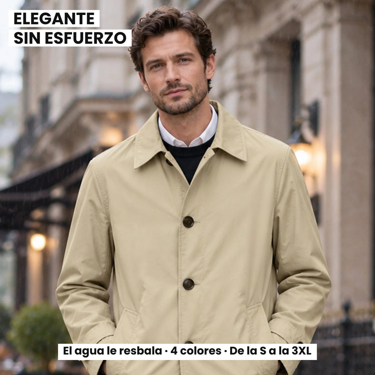 Enzo gabardina corta de hombre color caqui, elegante sin esfuerzo