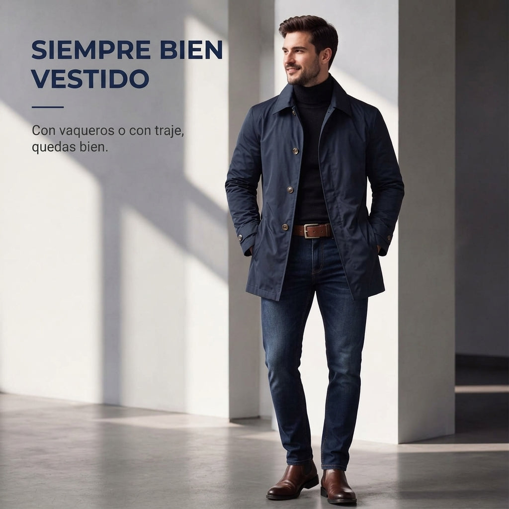 Enzo gabardina azul marino, siempre bien vestido