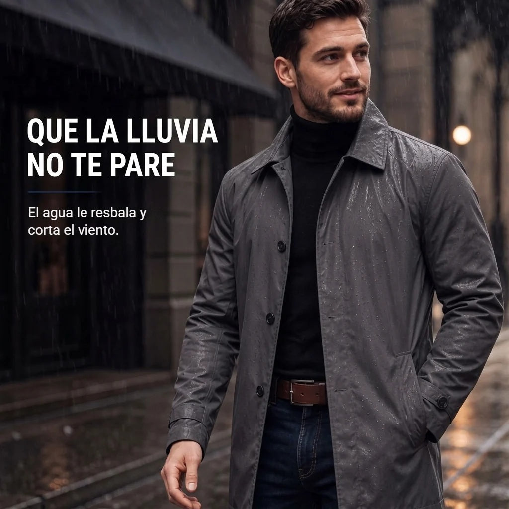 Enzo gabardina gris, que la lluvia no te pare: el agua le resbala