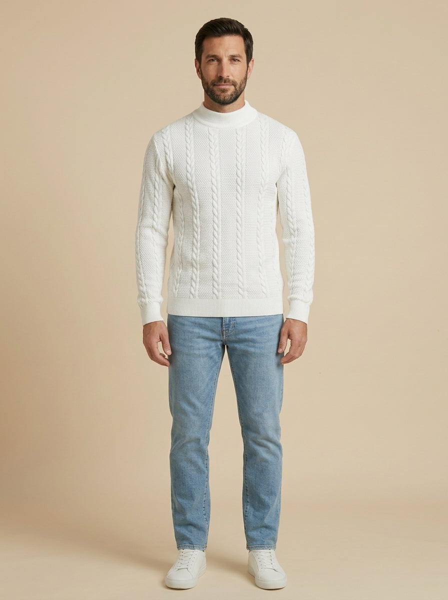 Fabio jersey de ochos de cuello alto blanco roto, de frente