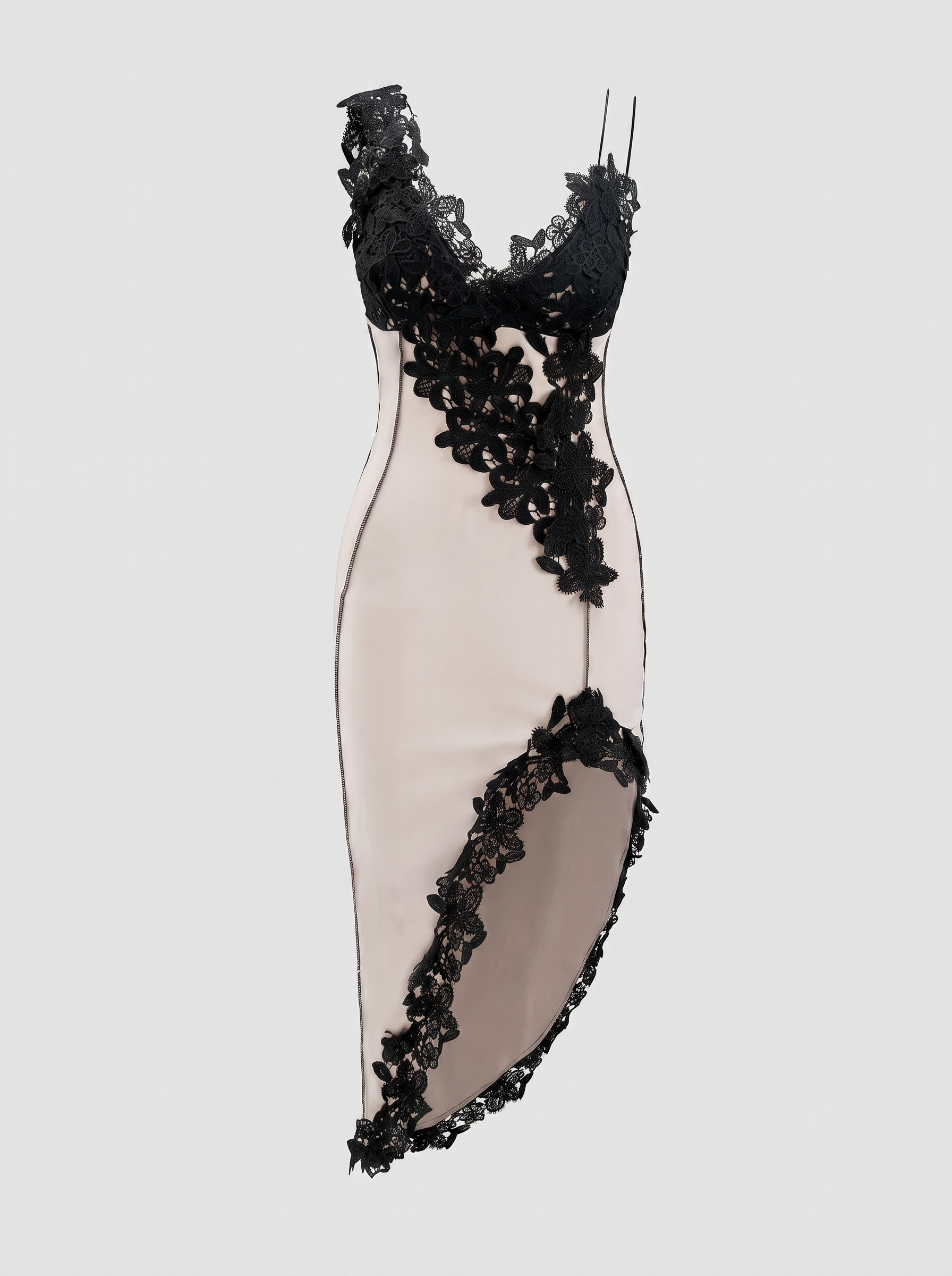 Vestido Lencero de Satén con Encaje Floral