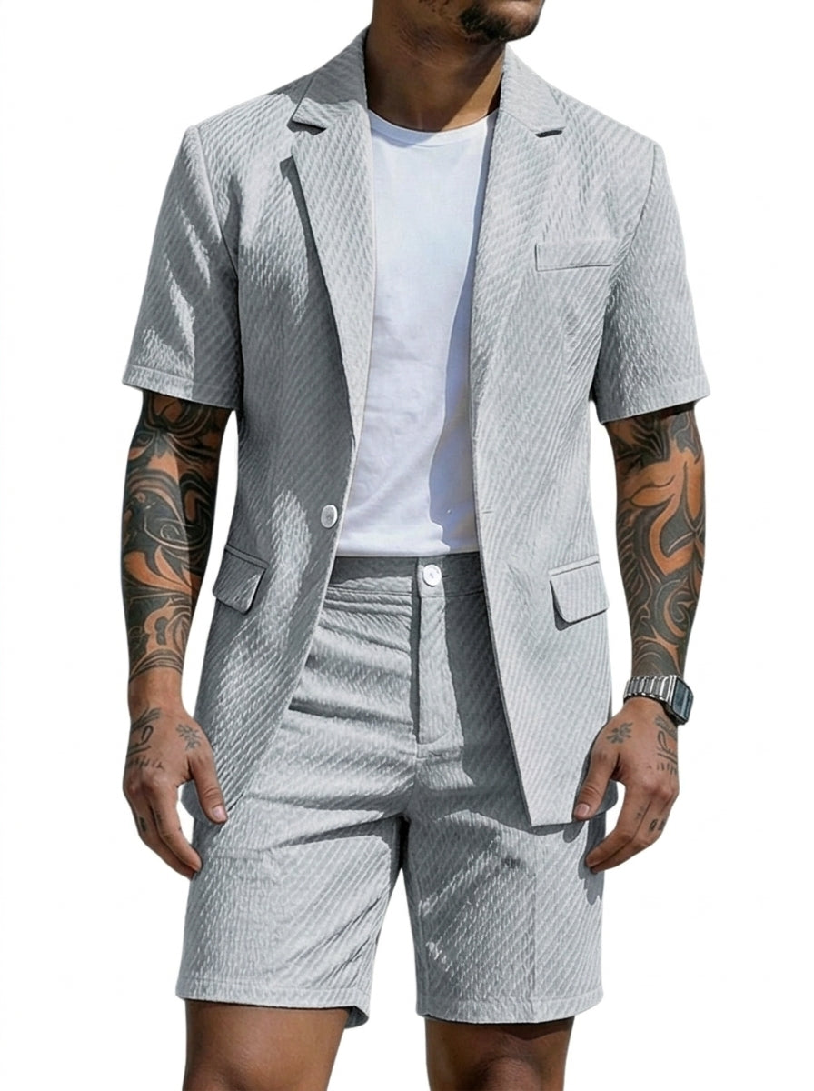 Hombre Conjunto de blazer de manga corta y pantalones cortos con textura ondulada