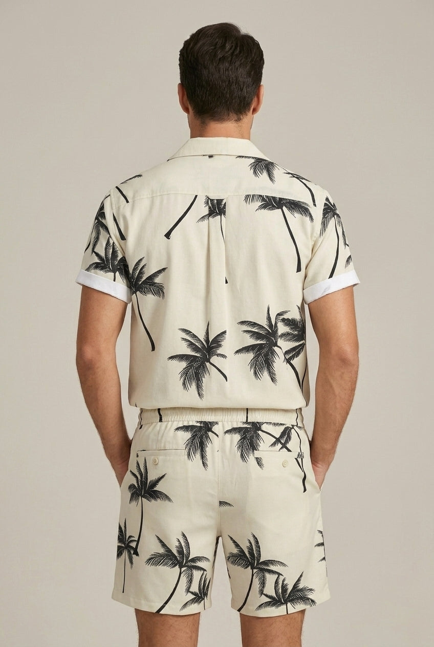 Hombre Conjunto de Camisa de Manga Corta y Shorts con Estampado de Palmeras