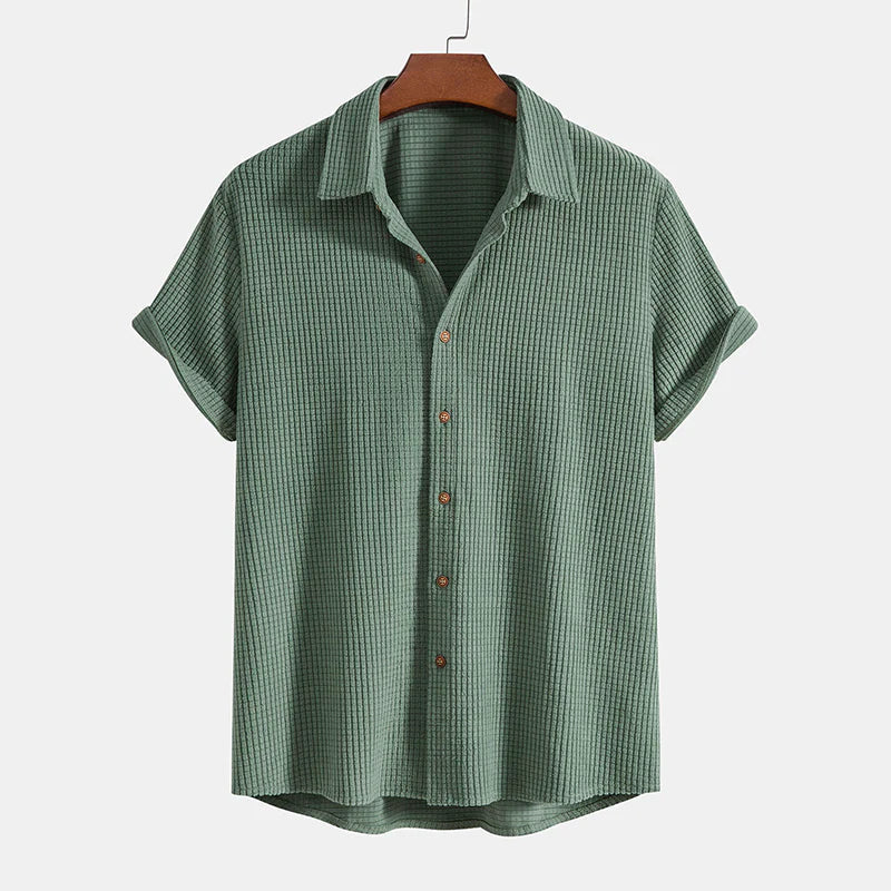 Hombres Conjunto de Camisa de Manga Corta y Pantalones Cortos con Textura de Gofre