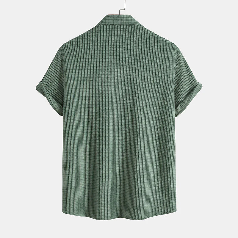 Hombres Conjunto de Camisa de Manga Corta y Pantalones Cortos con Textura de Gofre