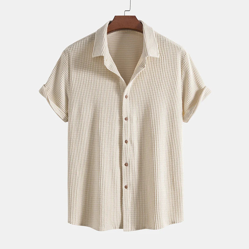 Hombres Conjunto de Camisa de Manga Corta y Pantalones Cortos con Textura de Gofre
