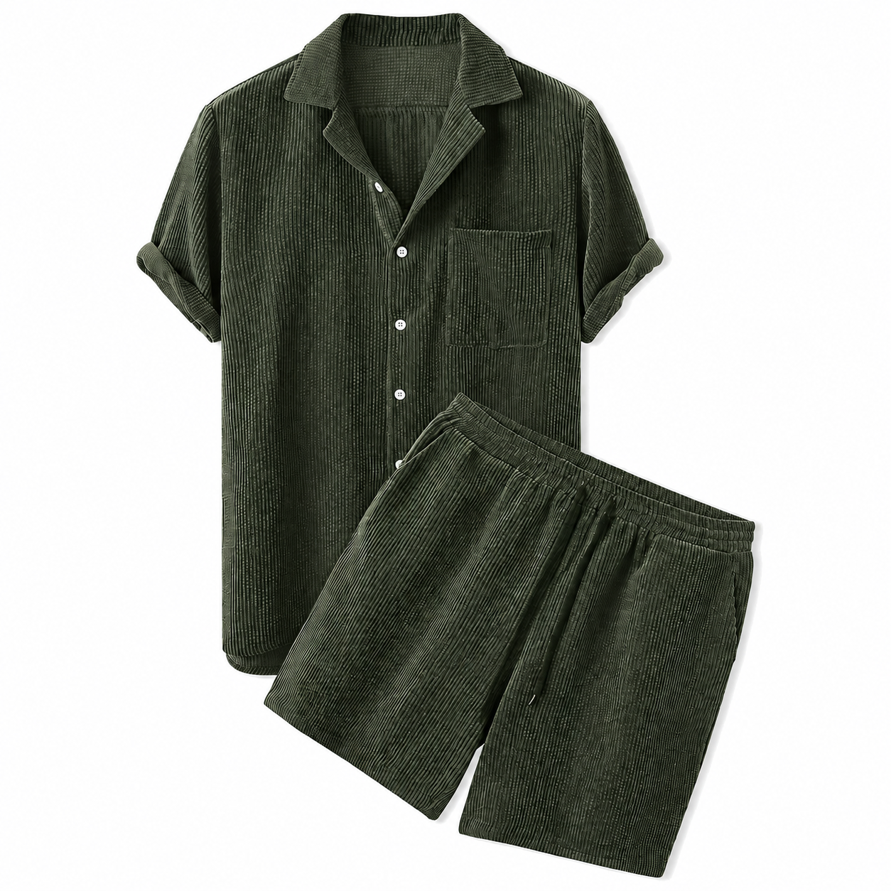 Hombres Conjunto de Camisa de Manga Corta y Pantalones Cortos con Textura de Nervaduras