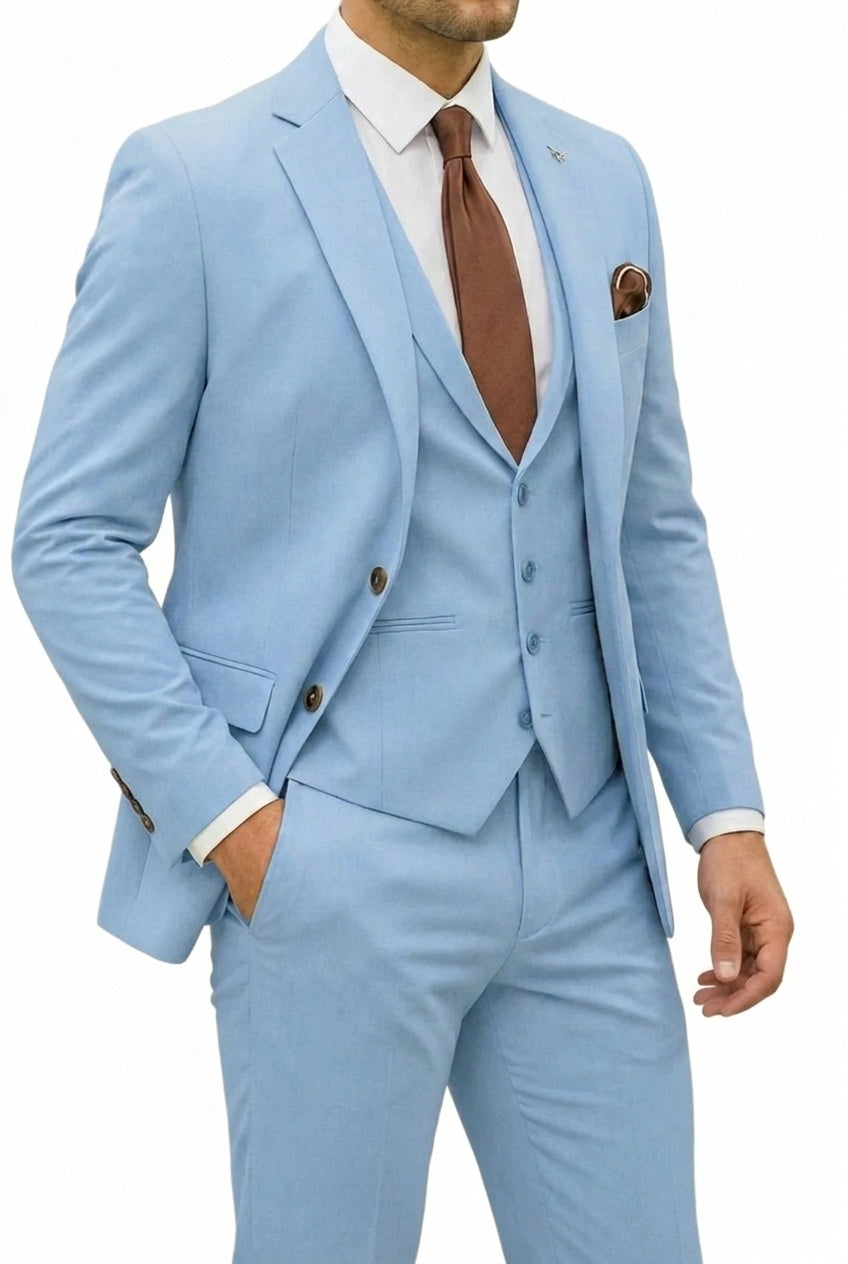 Hombres traje de tres piezas con chaqueta de solapa de muesca, chaleco y pantalones