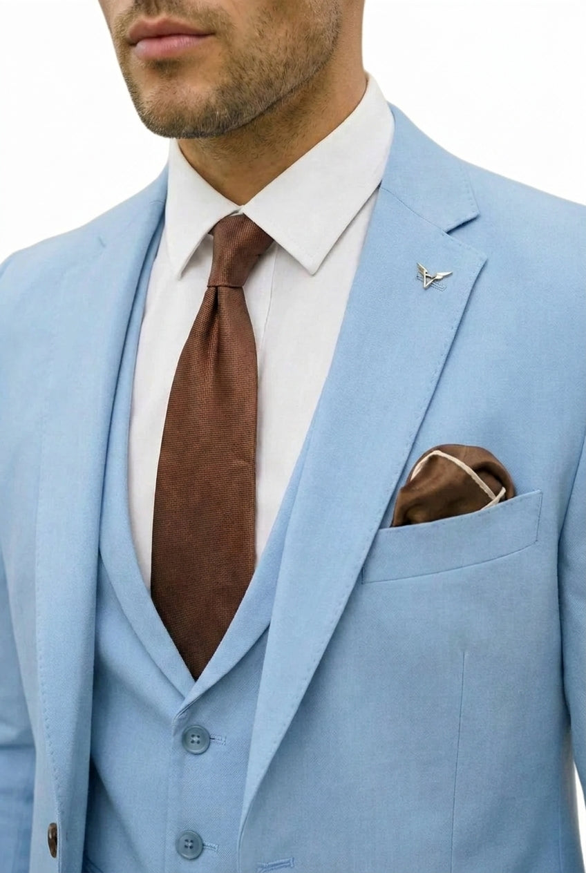 Hombres traje de tres piezas con chaqueta de solapa de muesca, chaleco y pantalones