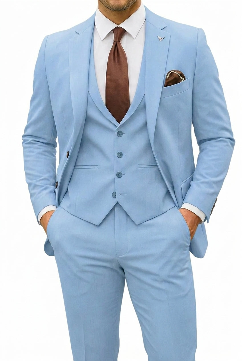 Hombres traje de tres piezas con chaqueta de solapa de muesca, chaleco y pantalones