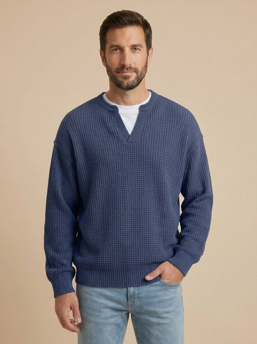 Milo jersey de punto con relieve azul marino, de frente
