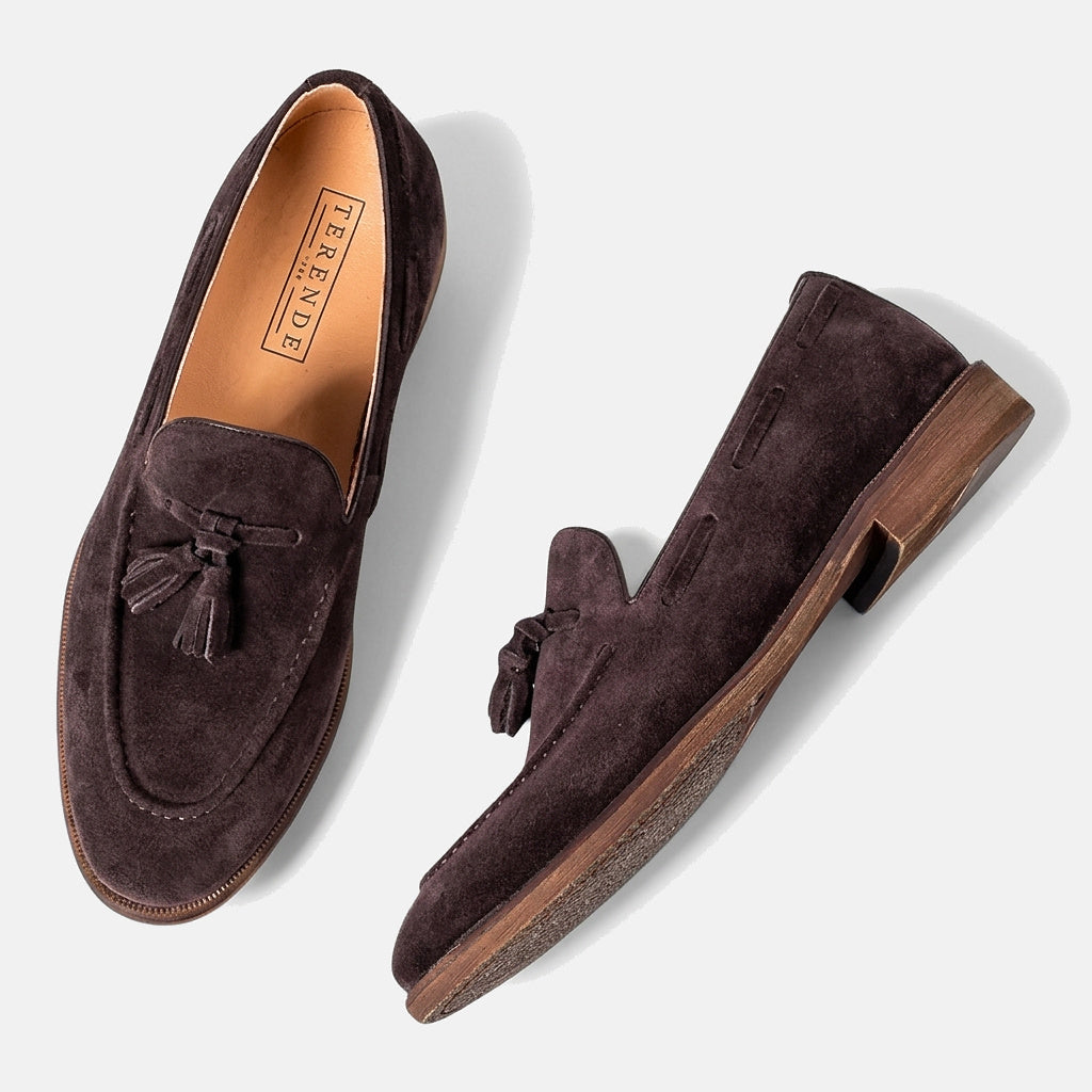 Mocasines para hombre con borlas y costura tipo delantal
