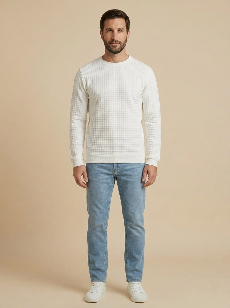 Paolo jersey jacquard de cuello redondo blanco roto, de frente