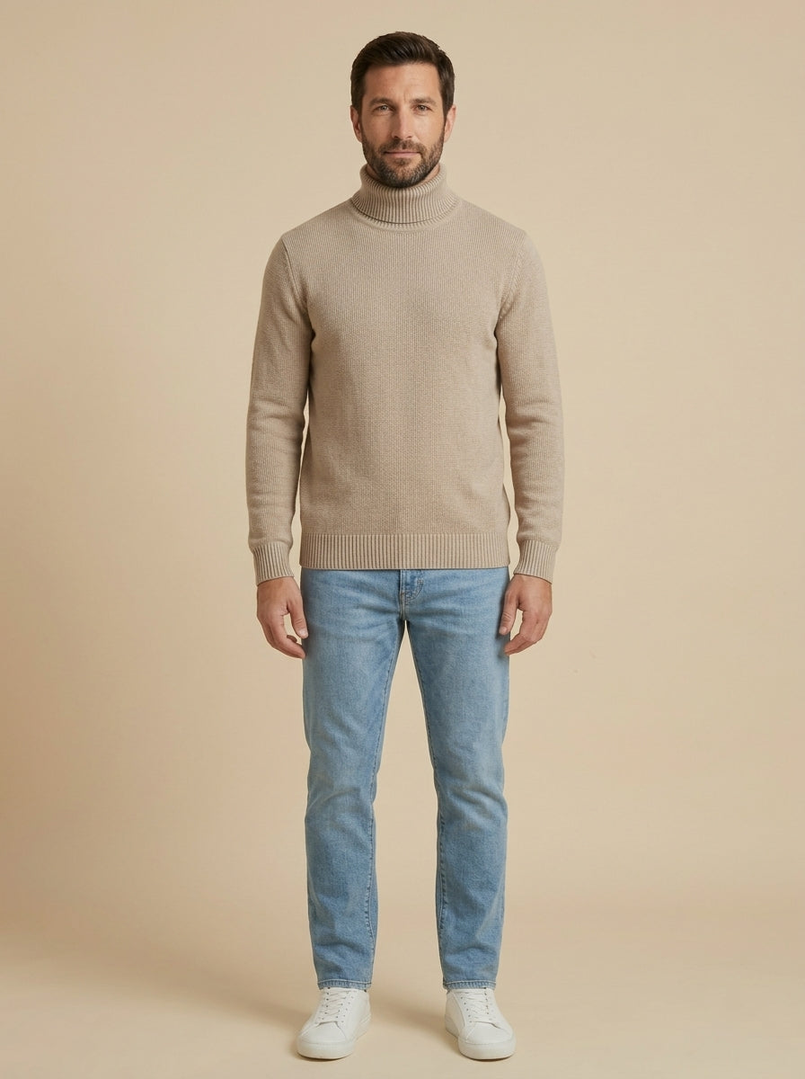 Sergio jersey canalé de cuello alto beige, de frente