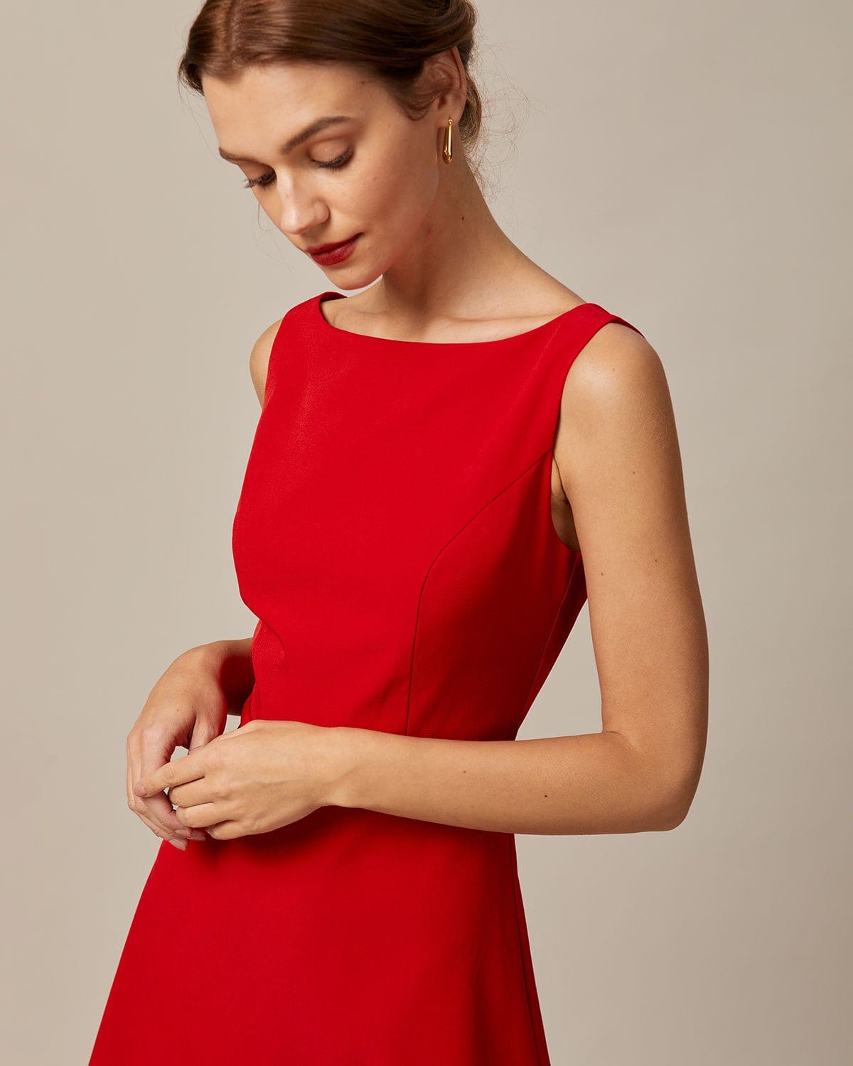 Vestido Mini Escote Barco Talle Alto — Rojo
