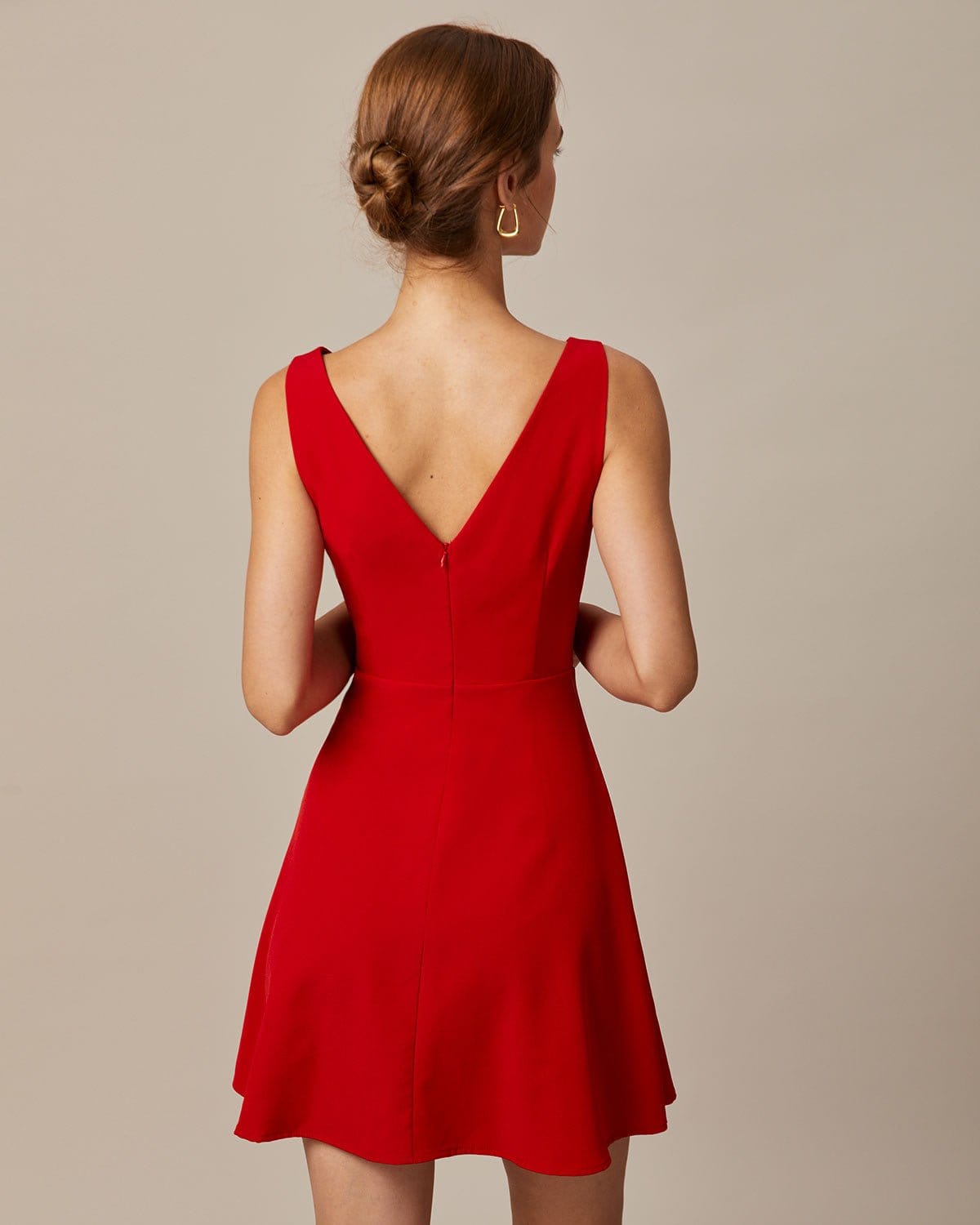 Vestido Mini Escote Barco Talle Alto — Rojo