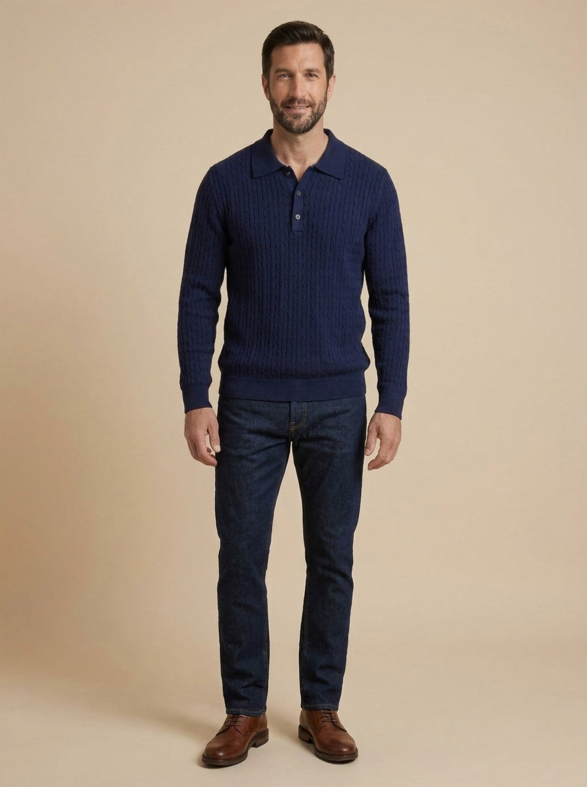 Tommaso polo de punto trenzado azul marino, cuerpo entero