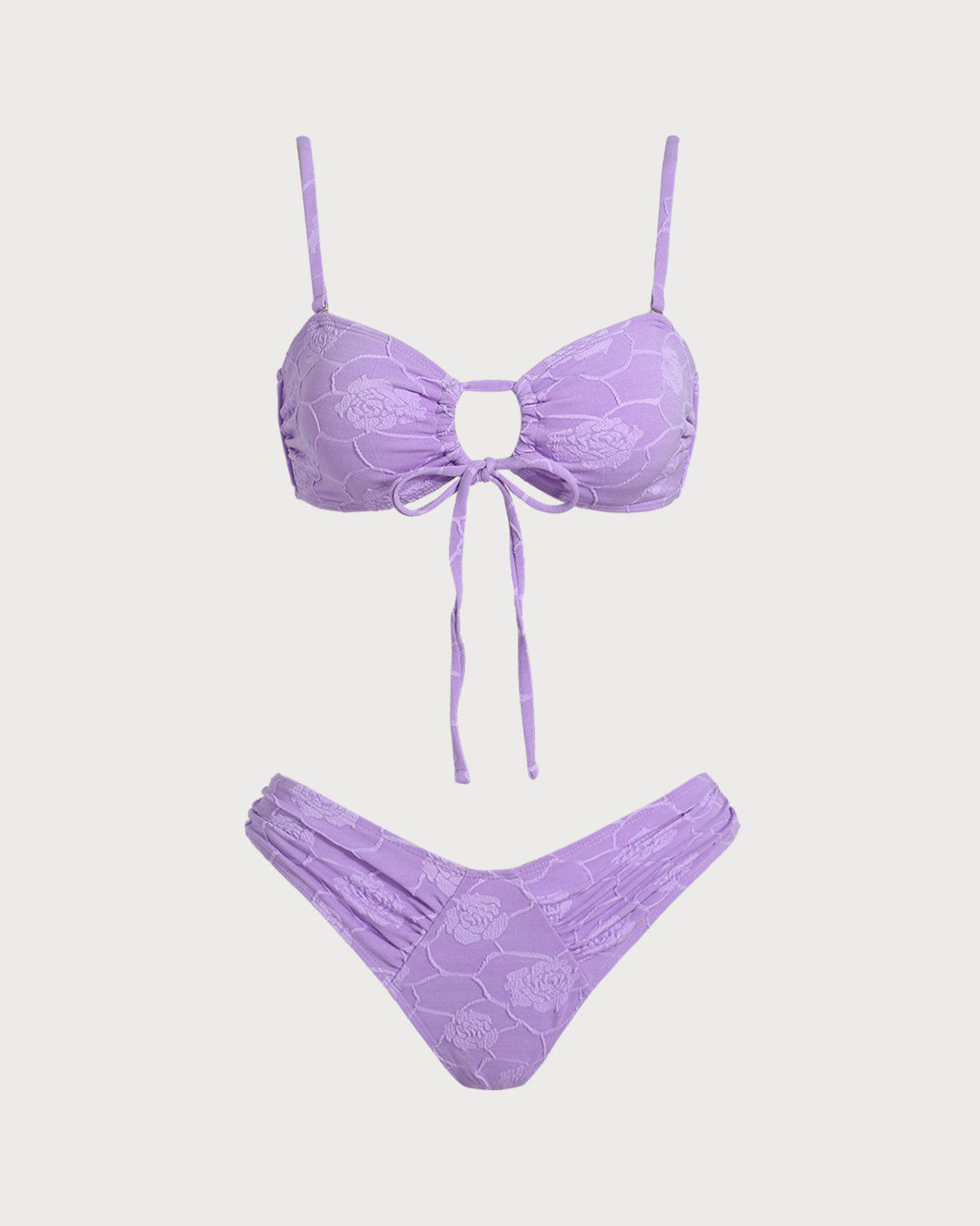 Bikini Bandeau Floral Texturizado — Morado