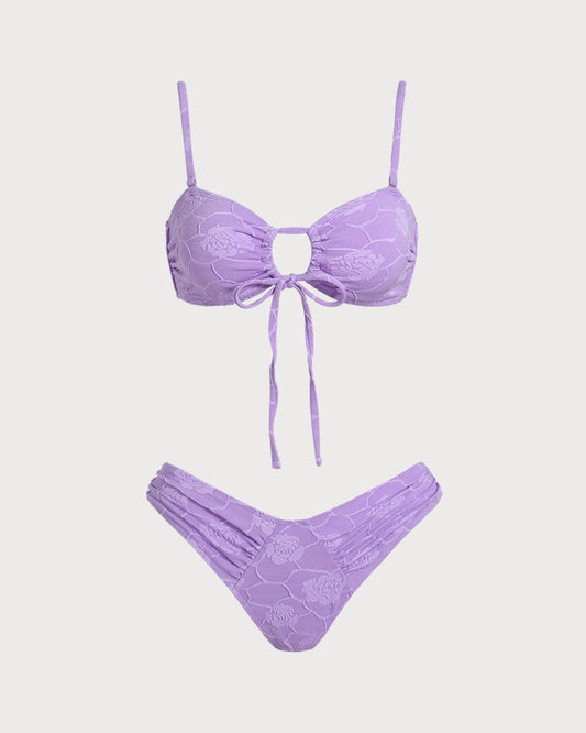 Bikini Bandeau Floral Texturizado — Morado