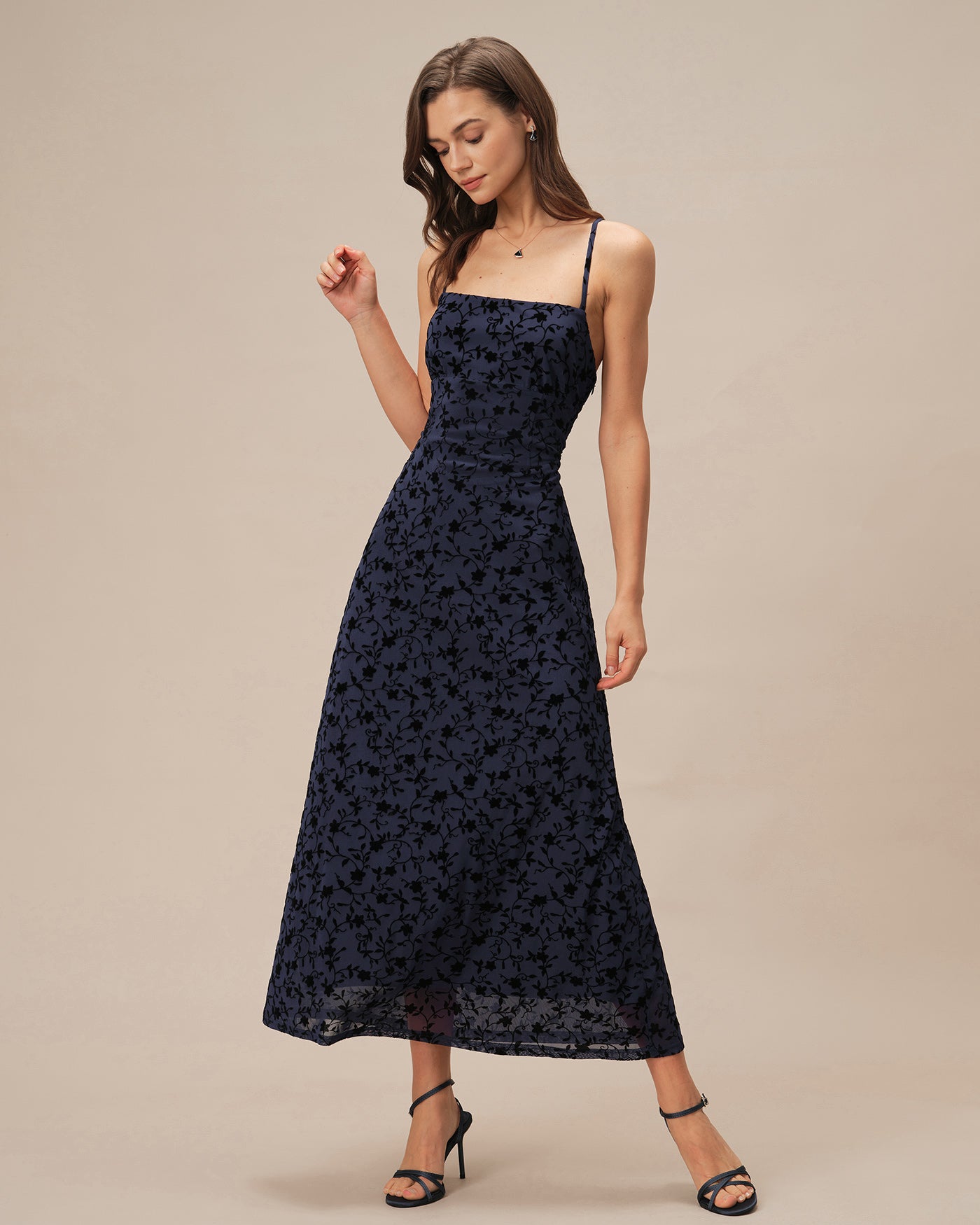 Vestido Maxi Floral Espalda Cruzada — Azul