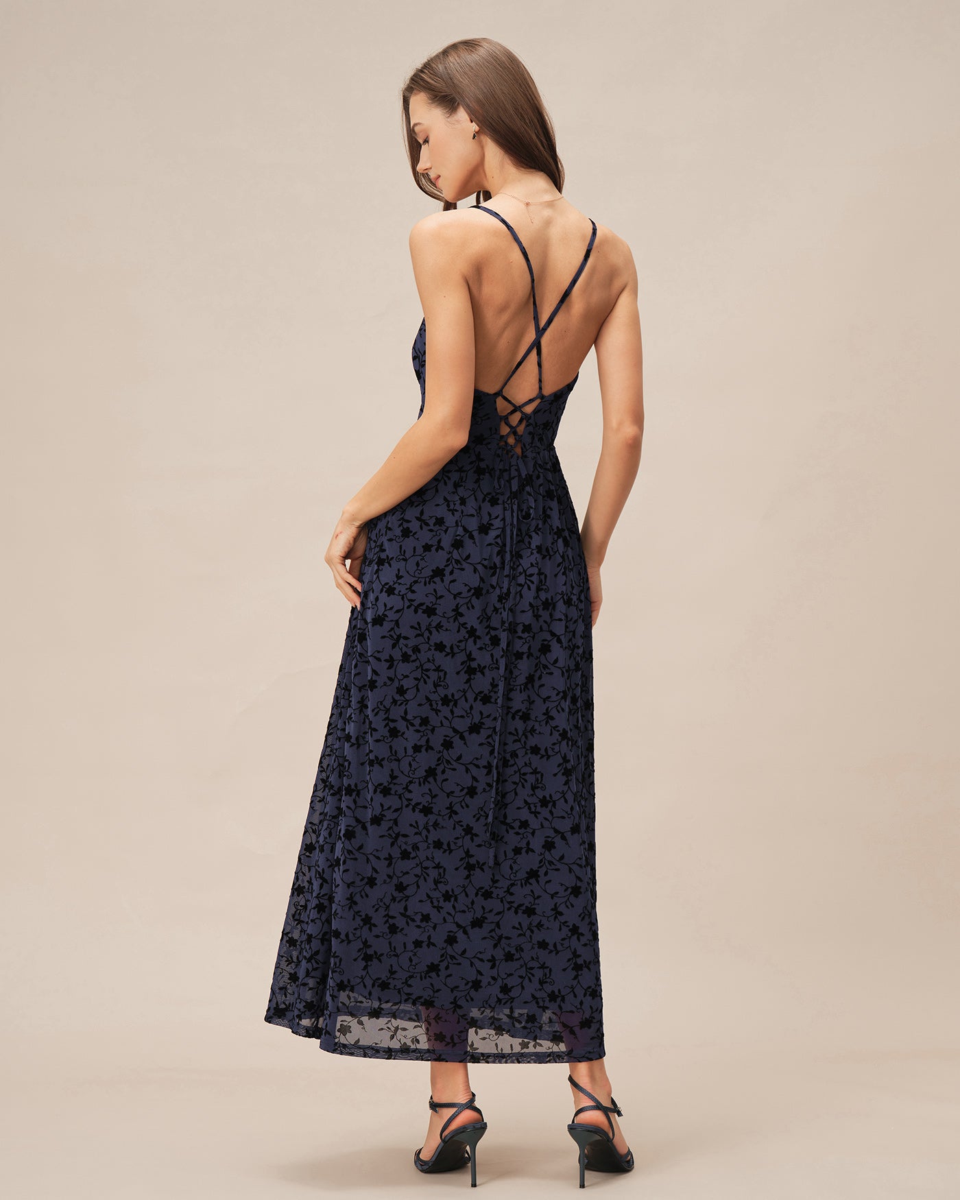 Vestido Maxi Floral Espalda Cruzada — Azul