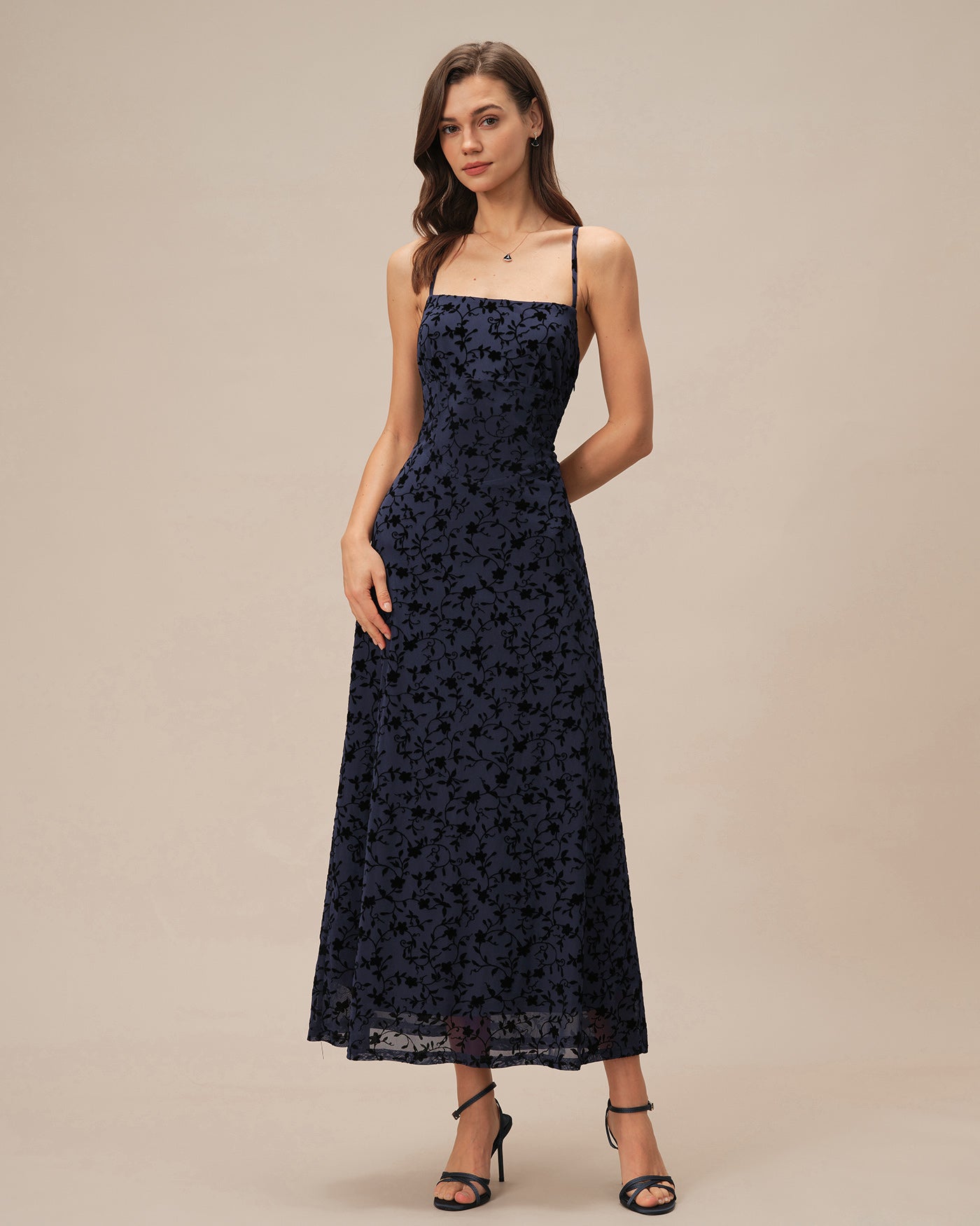 Vestido Maxi Floral Espalda Cruzada — Azul