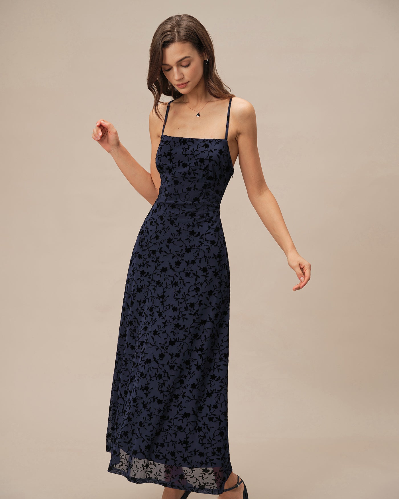 Vestido Maxi Floral Espalda Cruzada — Azul