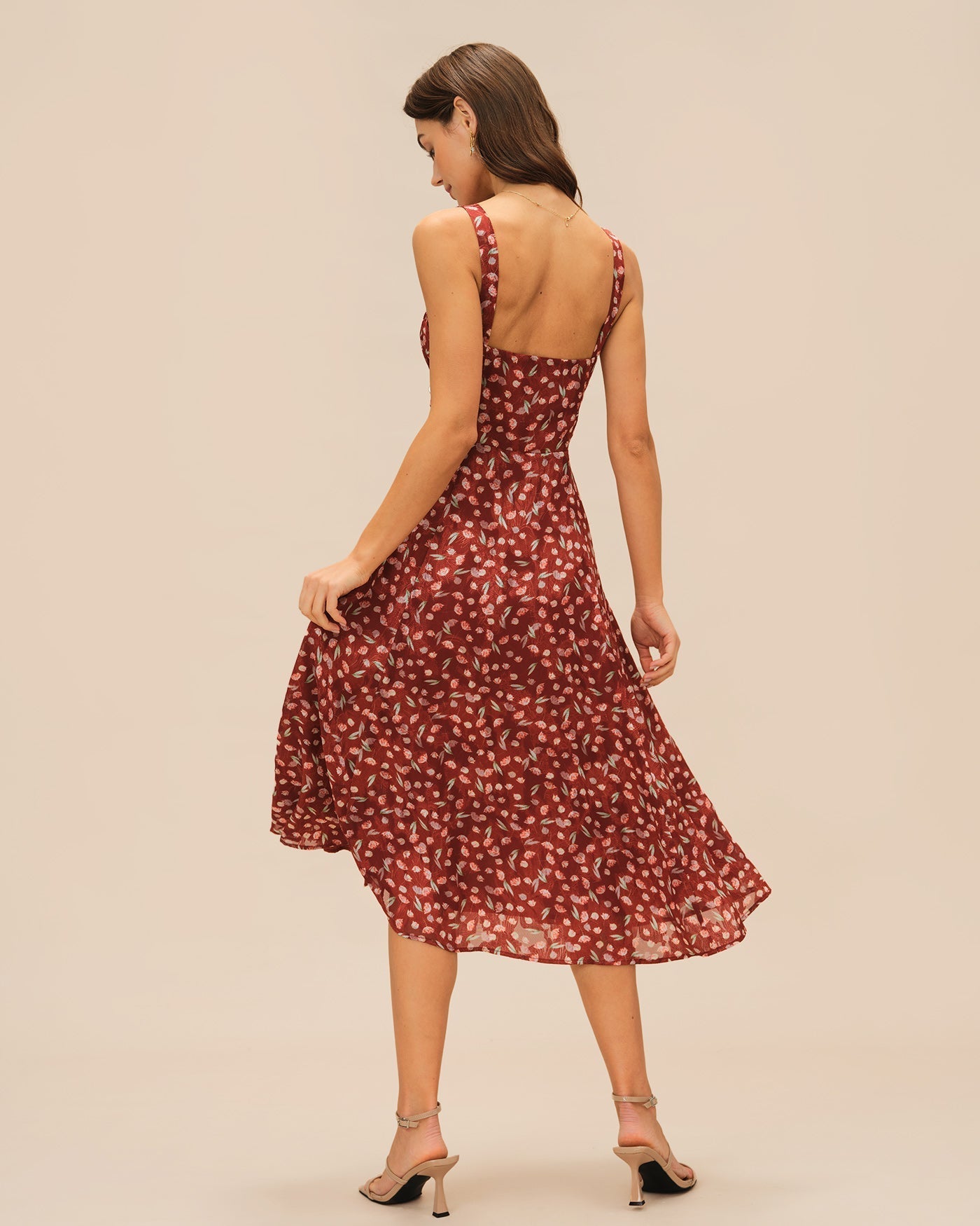 Vestido Midi Floral — Burdeos