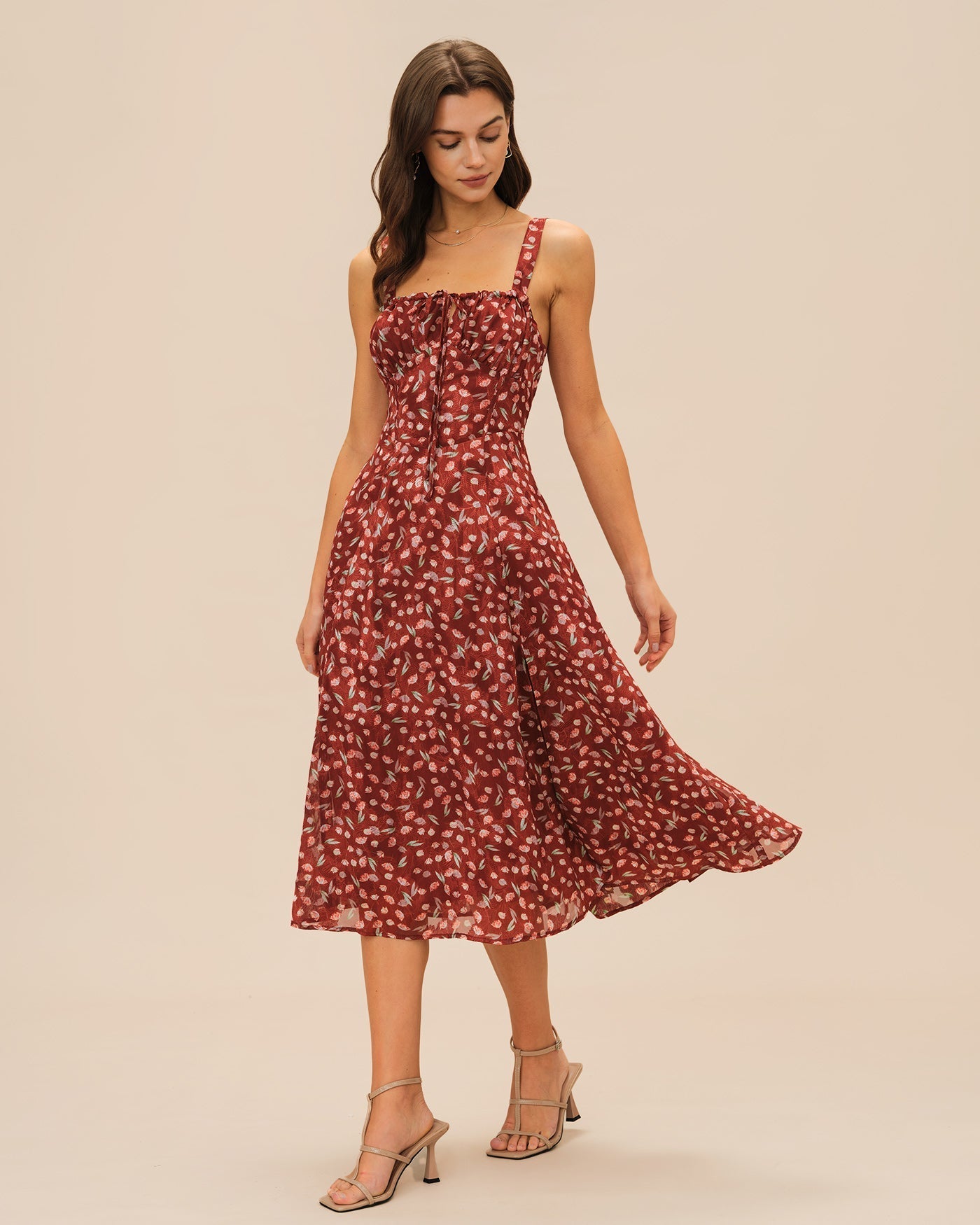 Vestido Midi Floral — Burdeos