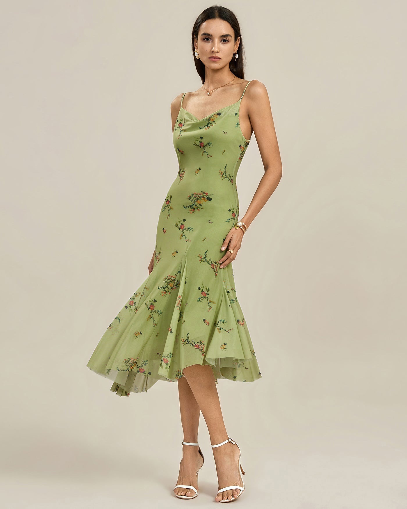 Vestido Midi Floral Texturizado — Verde