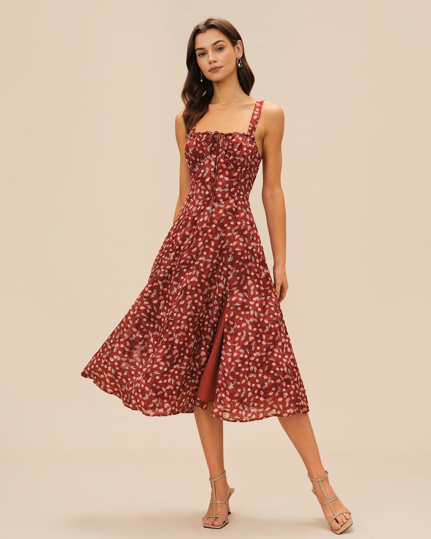 Vestido Midi Floral — Burdeos