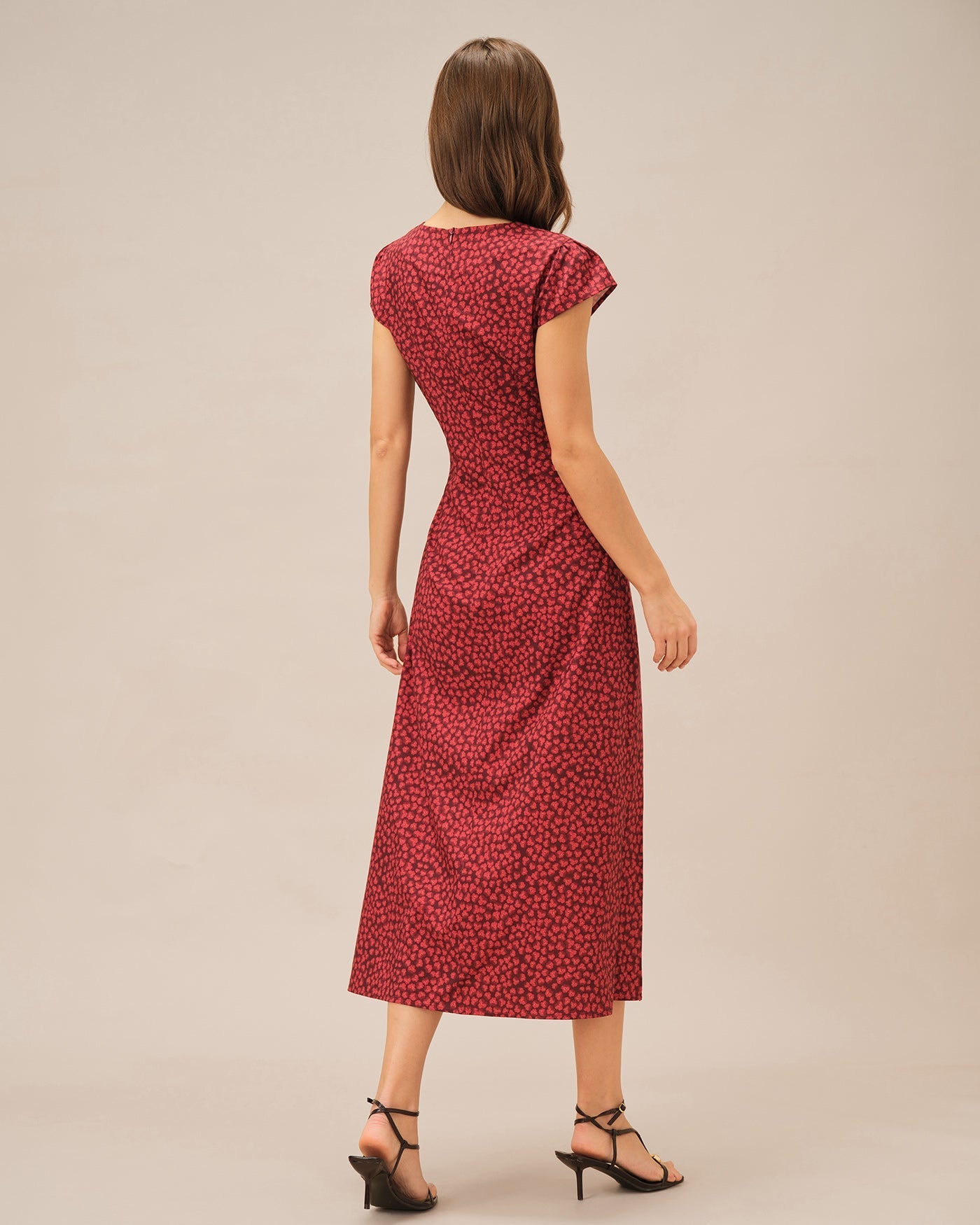 Vestido Midi Floral Plisado — Rojo