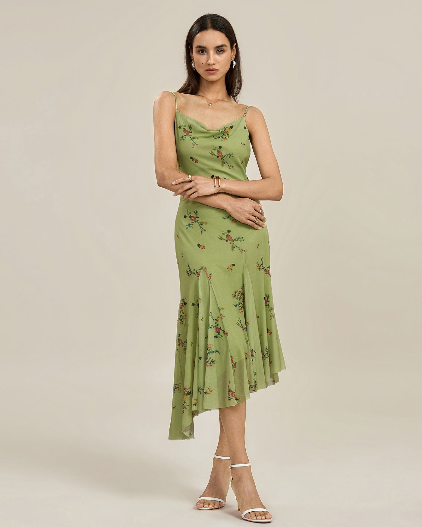 Vestido Midi Floral Texturizado — Verde