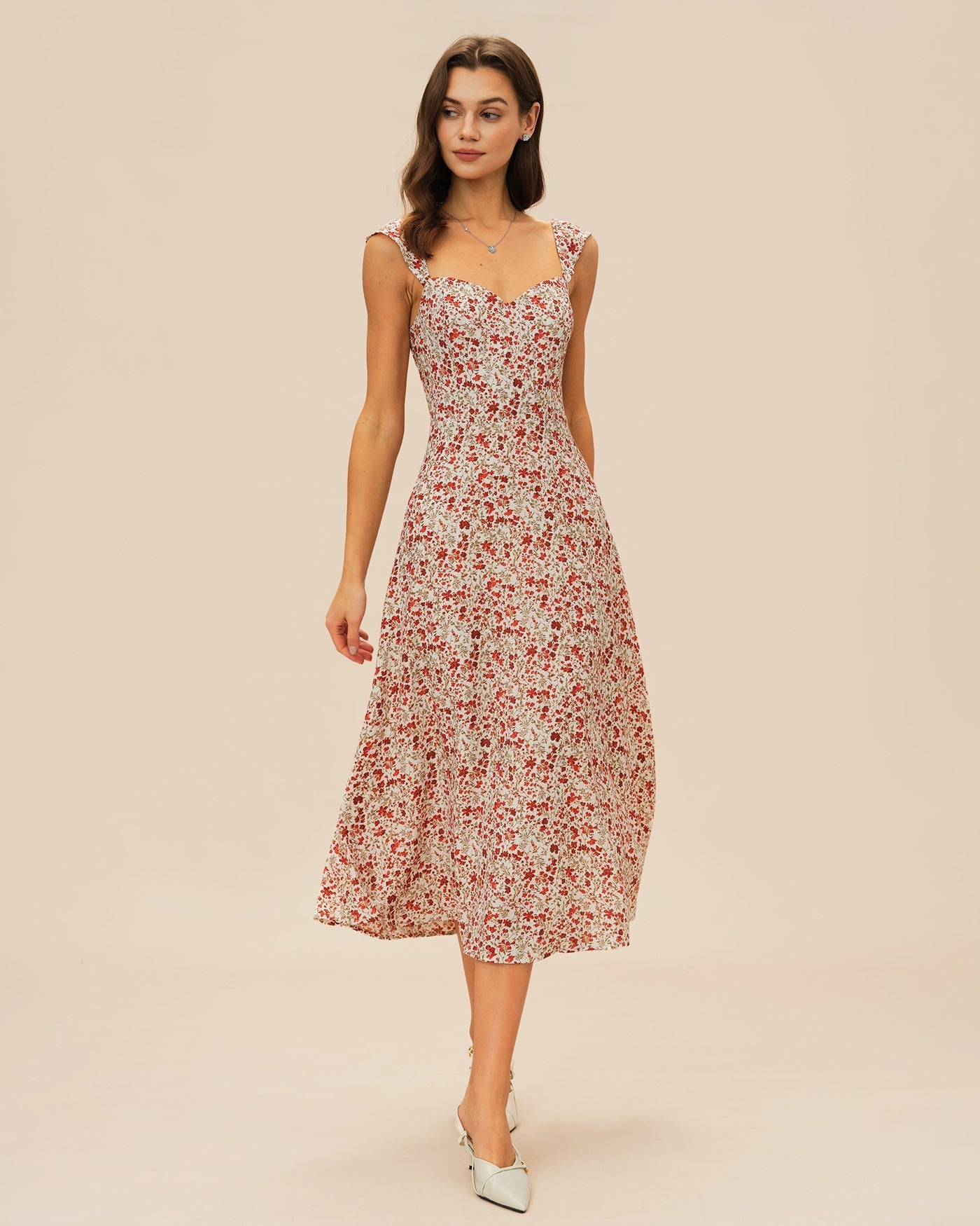 Vestido Midi Slip Floral — Rojo