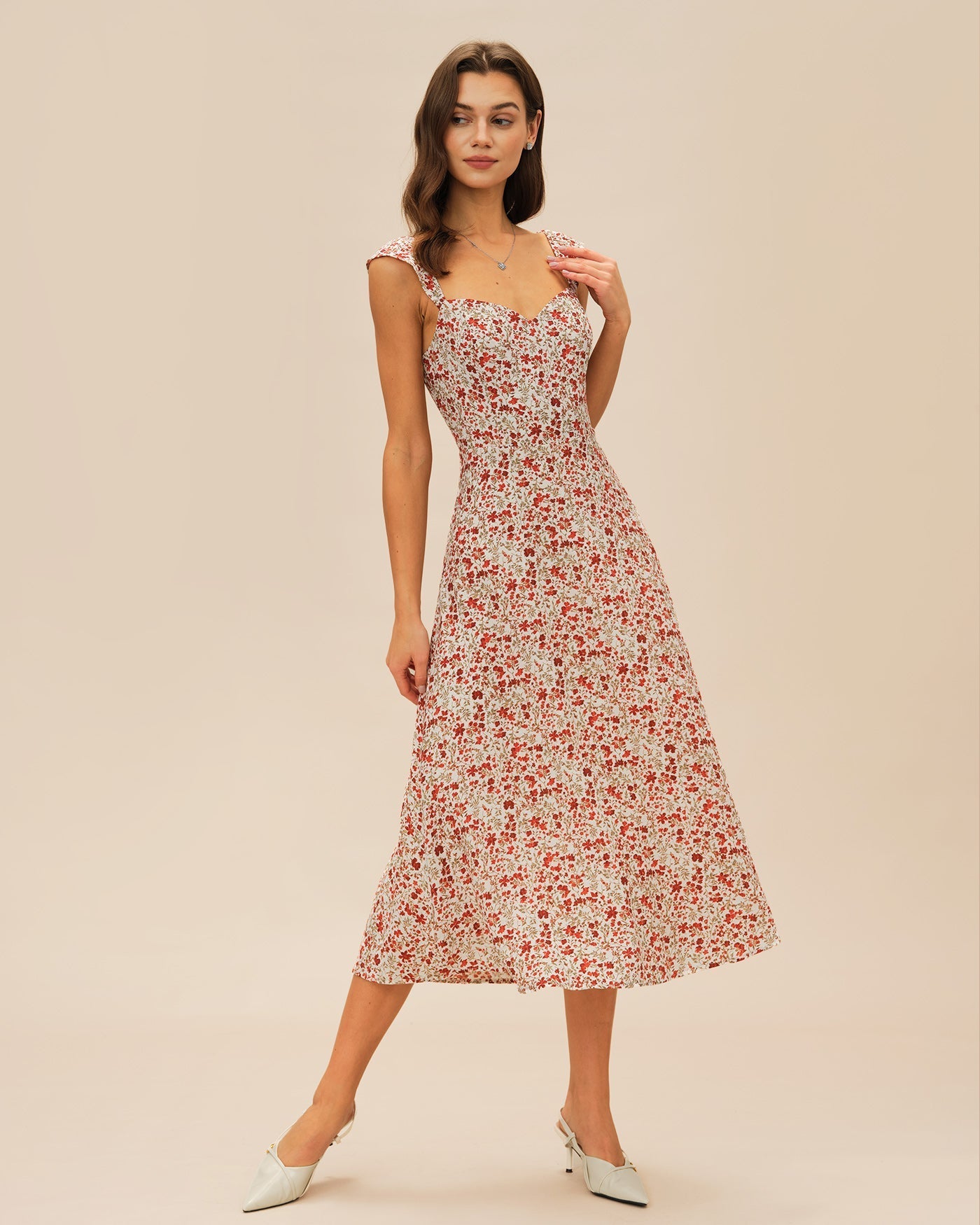 Vestido Midi Slip Floral — Rojo