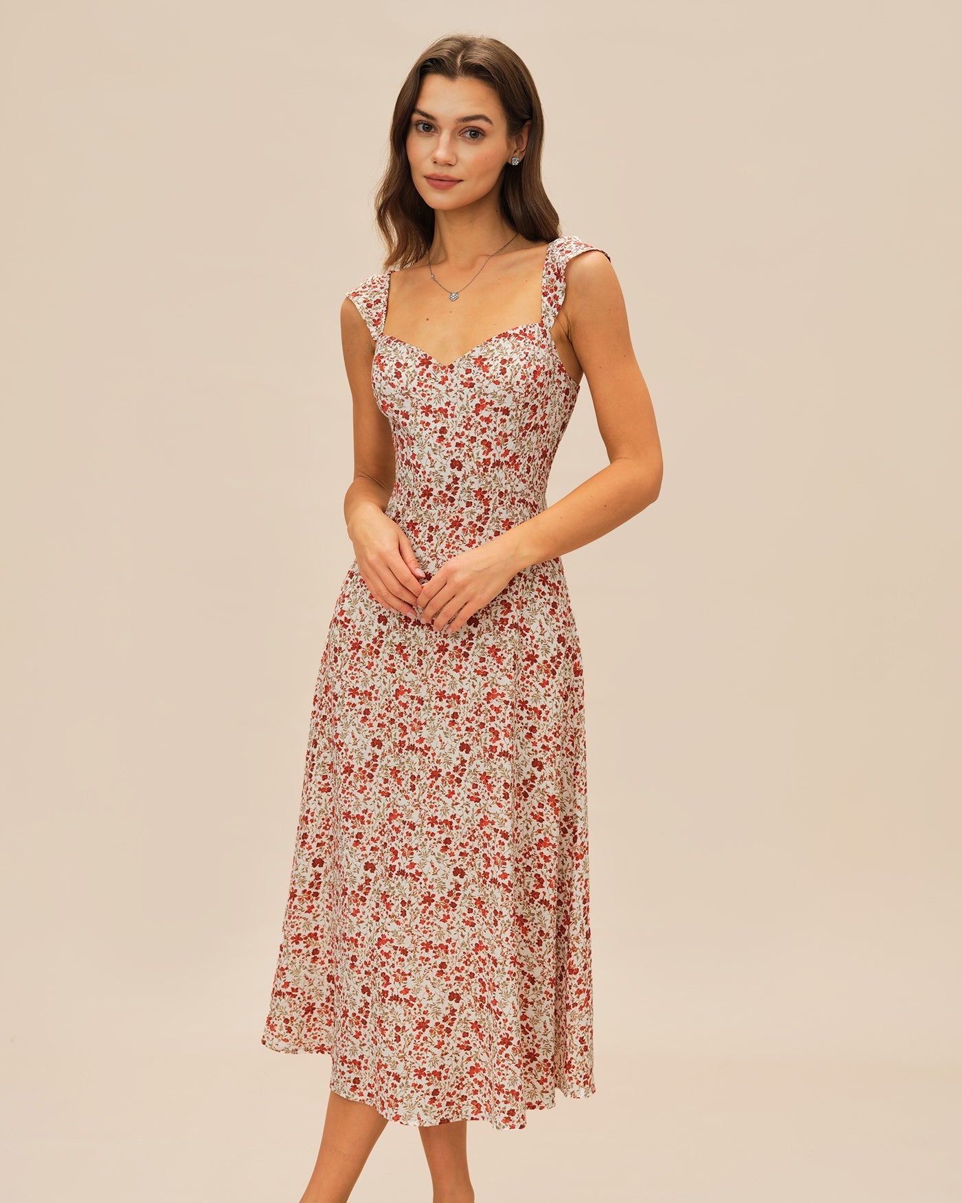 Vestido Midi Slip Floral — Rojo