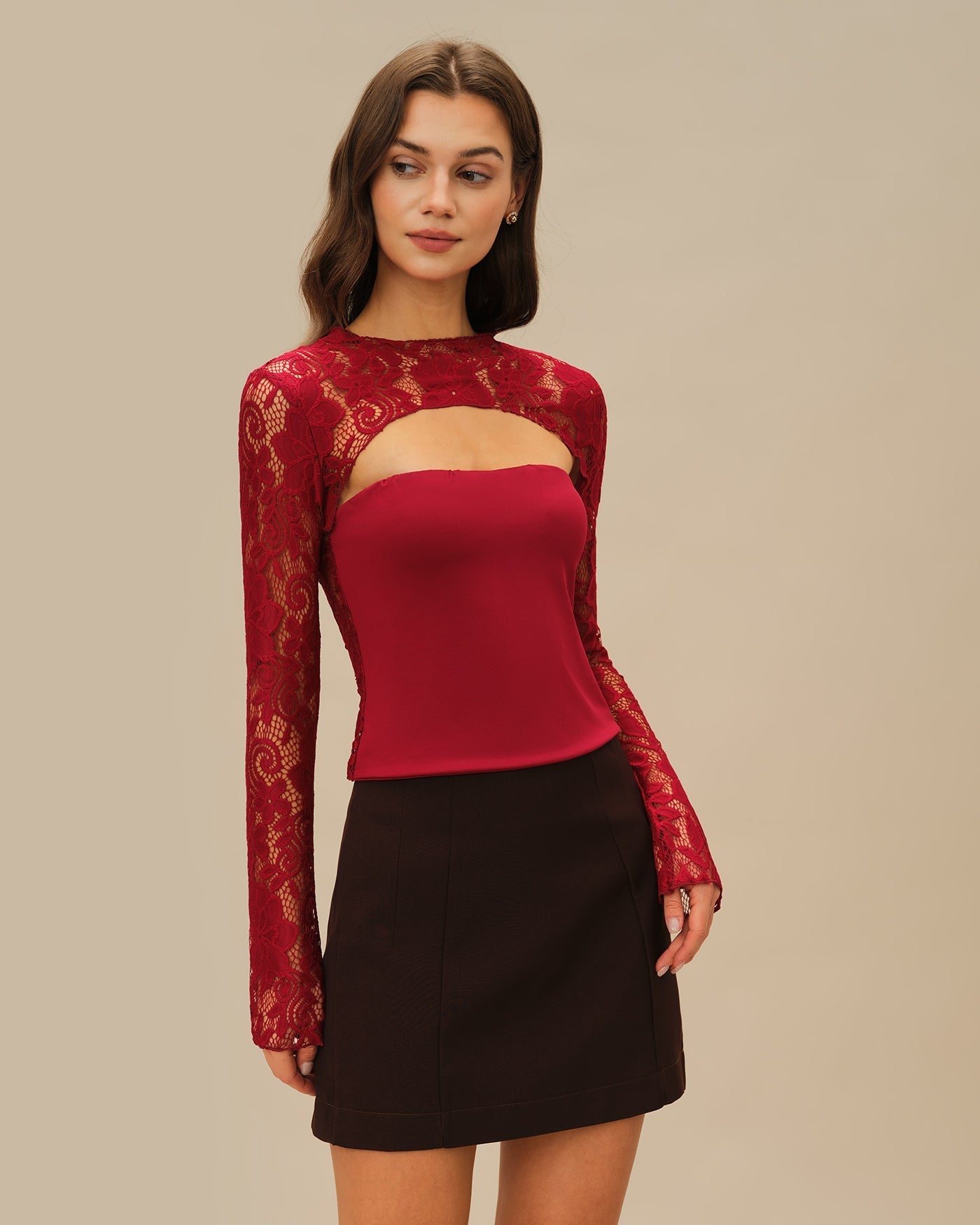Top Floral con Encaje — Burdeos