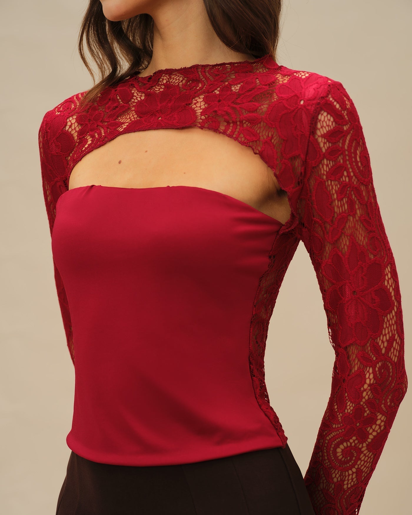 Top Floral con Encaje — Burdeos