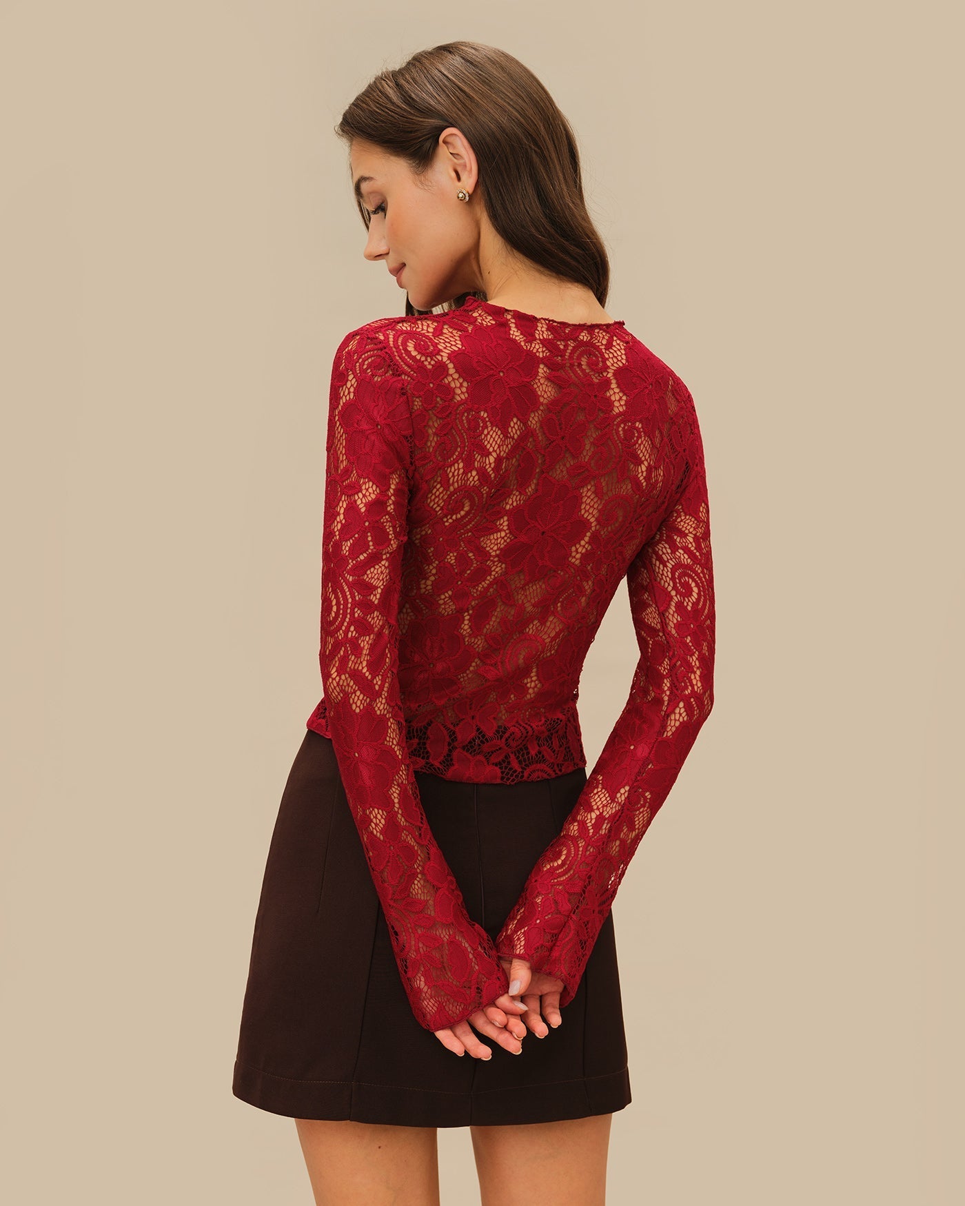 Top Floral con Encaje — Burdeos