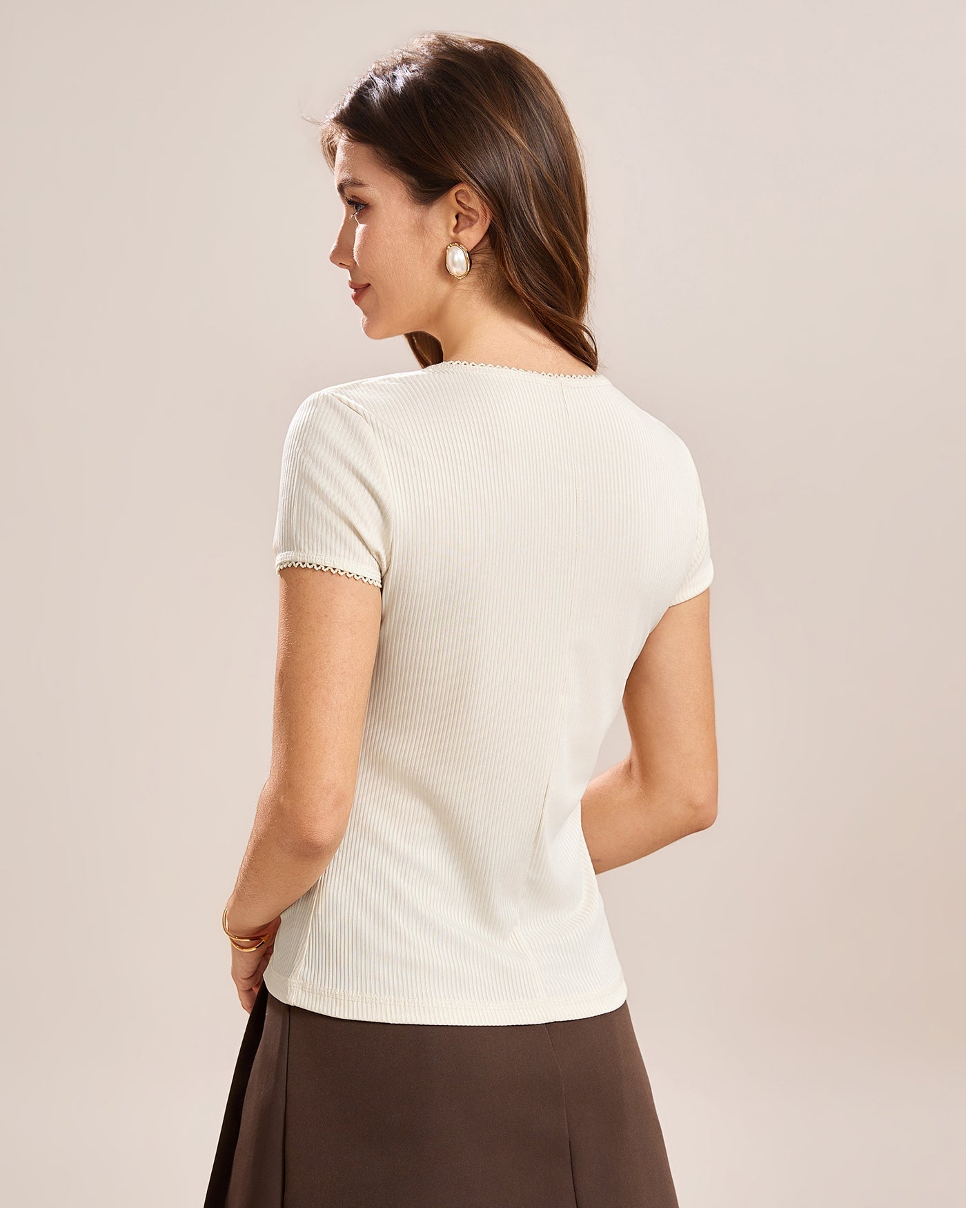 Camiseta de Punto con Botones — Albaricoque